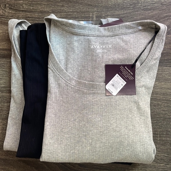 3 Piece Plus Size Long Sleeve Scoop Neck Ribbed T-Shirt - Picture 7 of 9